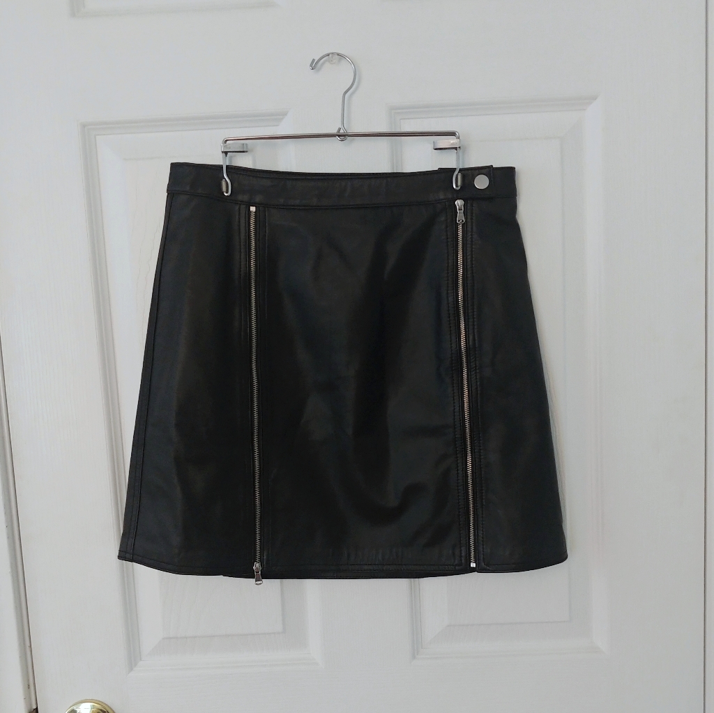 J Brand Double Zip A-Line Leather Mini Skirt